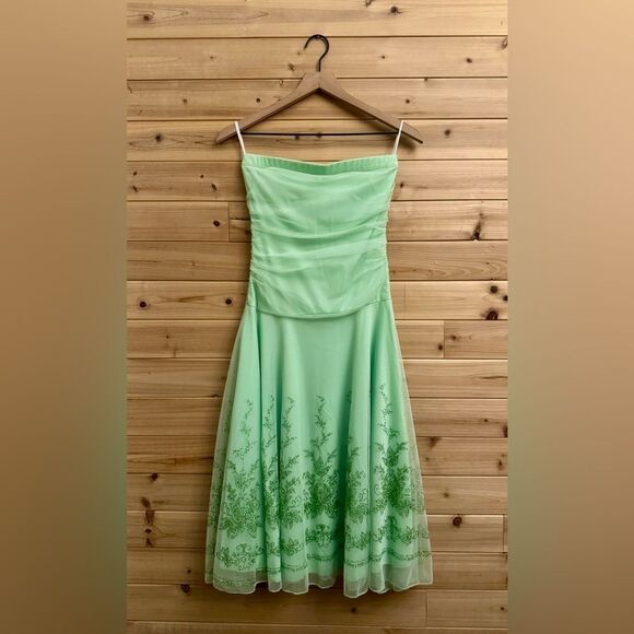 Y2K Ruby Rox Size Small Tinkerbell Green Strapless Mesh Ruched Strapless Dress - Picture 1 of 11
